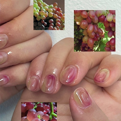 Press On Nails Short Square Gradient Purple Pink Yellow Glossy Resin Fake Nails For Women Summer Style Manicure