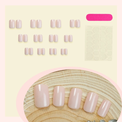 Press On Nagels Glanzend Nude Roze Marmer Stijl Kort Vierkant Volledige Dekking Kunstnagels Eenvoudig Chic Met Lijm Vijl