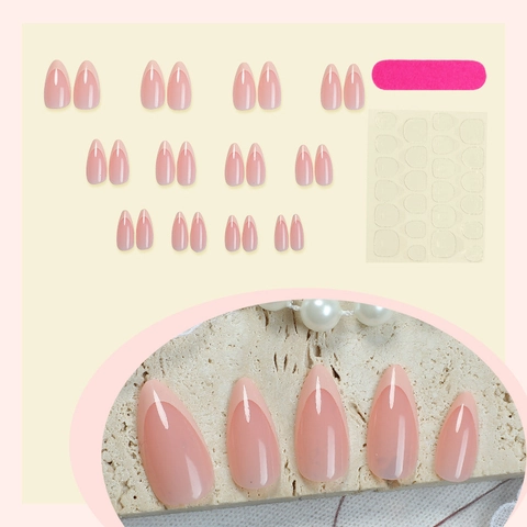 French Tip Press On Nails Almond Shape Glossy False Nails With Jelly Adhesive And Nail File For Women Elegant Detachable Nail Art