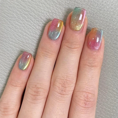 Cat Eye Verlauf Press On Nails Magnetische Glitzer Falsche Fingernägel Mit Gelee Kleber Nagelfeile Für Frauen Mode