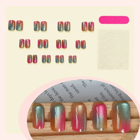 Cat Eye Verlauf Press On Nails Magnetische Glitzer Falsche Fingernägel Mit Gelee Kleber Nagelfeile Für Frauen Mode