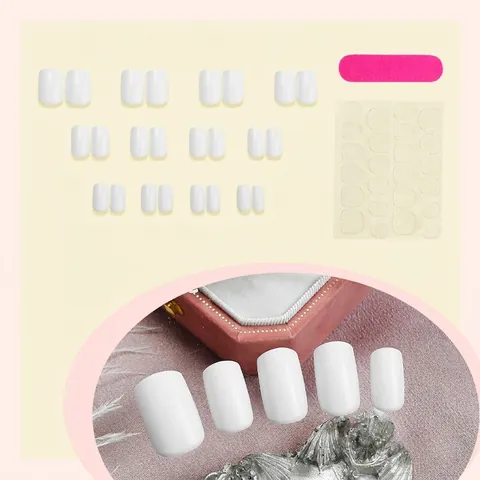 Unghie Finte Press On Bianche Lucide Square Coffin Unghie Artificiali Per Donne Manicure Quotidiana Resina ABS