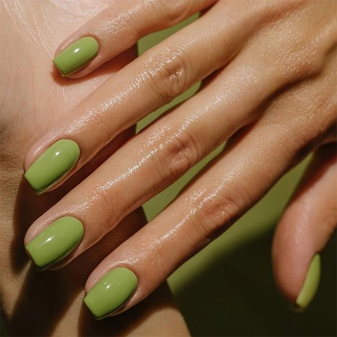 Press On Nails Glossy Short Square False Nails Full Cover Artificial Nails Olive Green Simple Style For Women