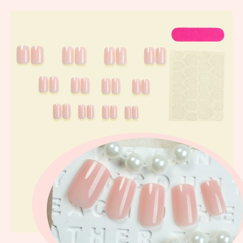 Press On Nails Short Square Shape Solid Nude Pink Glossy Jelly Texture Full Cover Detachable Fake Nails For Women