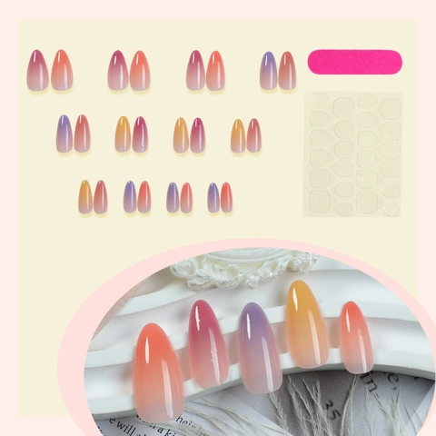 Uñas Postizas Almendradas Con Degradado Ombré Brillante Uñas De Presión Desmontables Largas Coloridas Para Mujeres Manicura DIY