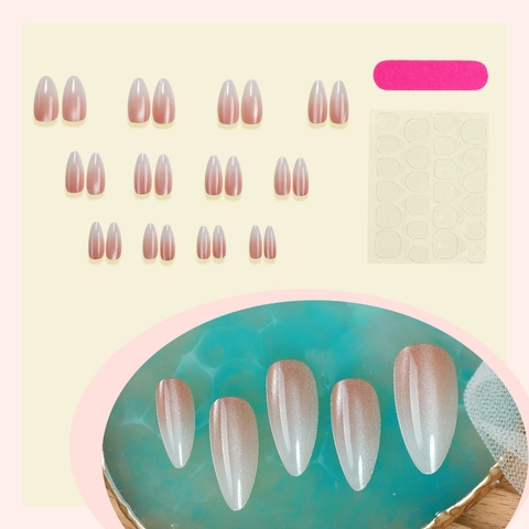 Mandelform Press On Nägel Rosa Farbverlauf Ombre Katzenauge Glänzend Künstliche Nägel Mit Klebepads Und Feile