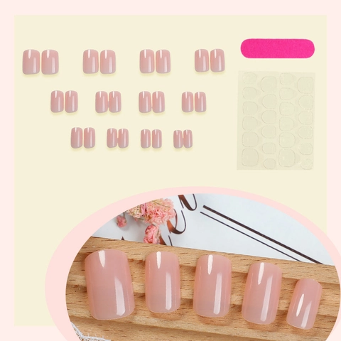 Κοντά Τετράγωνα Ψεύτικα Νύχια Ροζ Nude Jelly High Gloss Τεχνητά Νύχια Αφαιρούμενα Μανικιούρ Για Γυναίκες Κομψό Απλό Στυλ