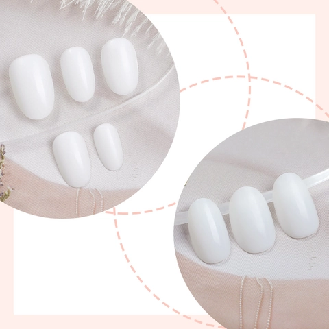 Press On Nagels Marmer Wit Glanzend Ovaal Kort Franse Eenvoudige Ins Stijl Dames Kunstnagels Manicure Met Plakstrips