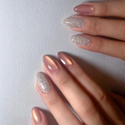 Cat Eye Schimmer Aufpressnägel Mandelform Rosa Glänzende Glitzer Falsche Fingernägel Für Frauen