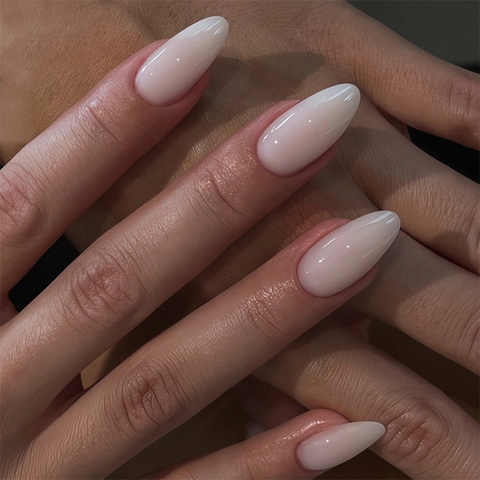 Almond Press On Nails White Marble Pattern Glossy Full Cover Artificial False Nails For Women DIY Manicure