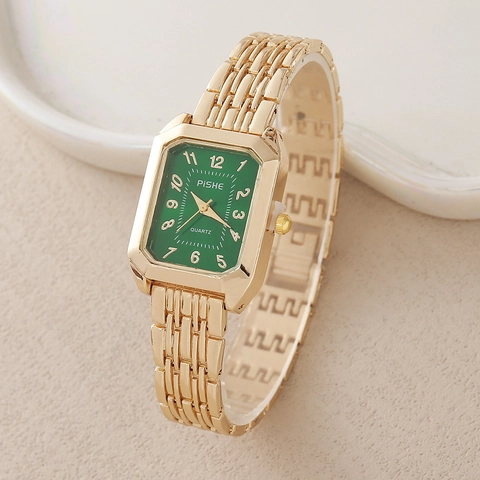Lussuoso Orologio al Quarzo da Donna in Lega Strass Gioielli da Polso Elegante Placcato Oro Rettangolare Accessorio