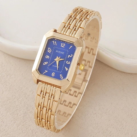 Montre À Quartz Pour Femme Boîtier Rectangulaire En Alliage Bracelet À Maillons Chiffres Arabes Élégante Décontractée
