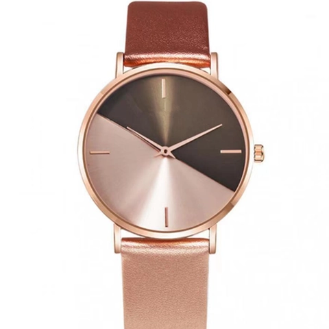 Women Quartz Watch Minimalist Two-Tone Color-Block Dial Alloy Case Faux Leather Strap Ultra-Thin Casual Fashion Wristwatch