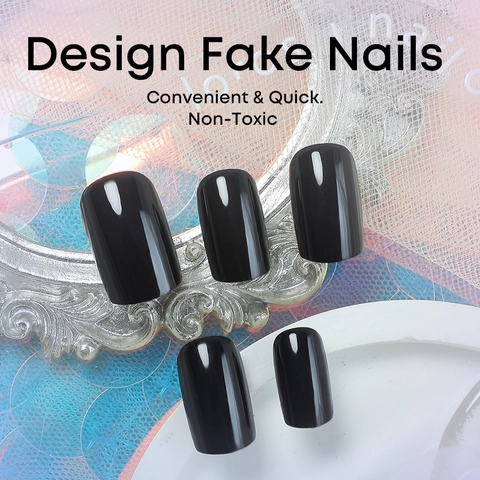 Glossy Black Press On Nails Square Full Cover False Nails With Jelly Glue And Mini Nail File For Women