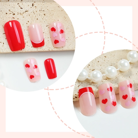 Mandel Drucknägel Glänzend Französische Spitze Rotes Herz Design Professionelle DIY Maniküre Für Frauen