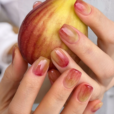 Short Square Round Press On Nails Gradient Blush Fig Color Glossy Wearable Detachable Artificial False Nails For Women DIY