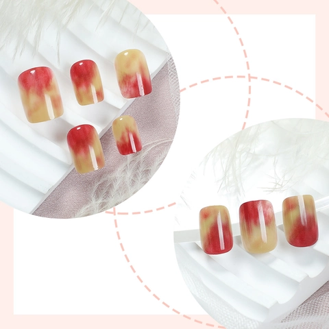 Short Square Round Press On Nails Gradient Blush Fig Color Glossy Wearable Detachable Artificial False Nails For Women DIY