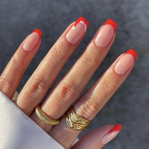 Uñas Postizas Press On French Rojas Diseño Gorro Navidad ABS Cuadradas Redondas Uñas Artificiales Para Mujeres Decoración Festiva