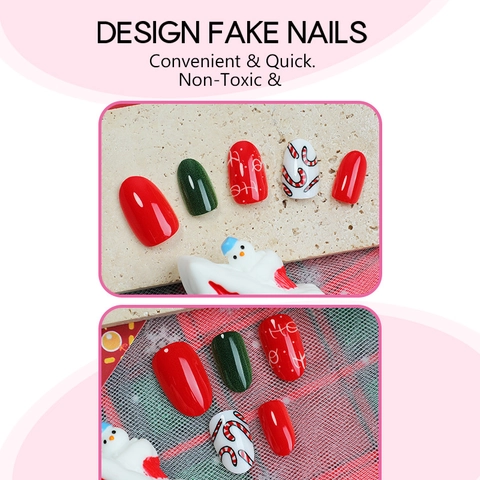 Christmas Press On Nails Red Green Glossy Short Square False Nails Holiday Candy Cane Pattern Resin