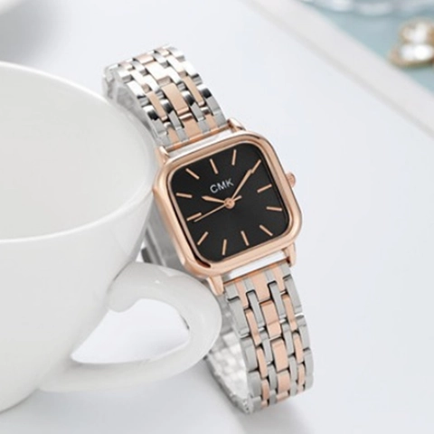 Reloj De Cuarzo De Lujo Para Mujer Esfera Cuadrada Pulsera De Aleación Elegante Moda Analógico
