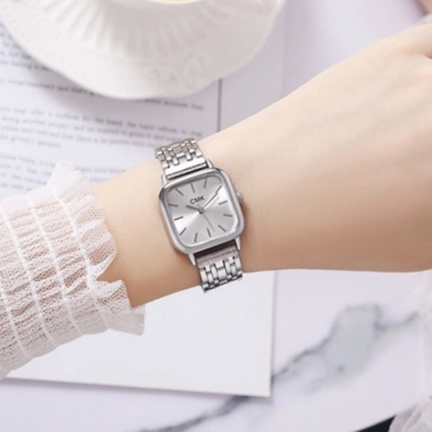 Reloj De Cuarzo De Lujo Para Mujer Esfera Cuadrada Pulsera De Aleación Elegante Moda Analógico