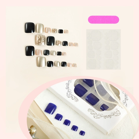 Faux Ongles Pieds À Presser Marbre Noir Or Brillant Paillettes Style Luxe Pour Femmes Manucure Pieds DIY Accessoires