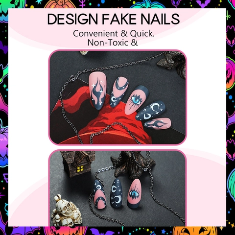 Halloween Stiletto Plaknagels Mat Mystiek Maan Ster Boze Oog Vlam Franse Stijl Kunstnagels Voor Vingers
