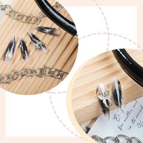 Butterfly Press On Nails Long Stiletto Black Silver Gradient Gothic Y2K With Rhinestones And Alloy Charms False Nails
