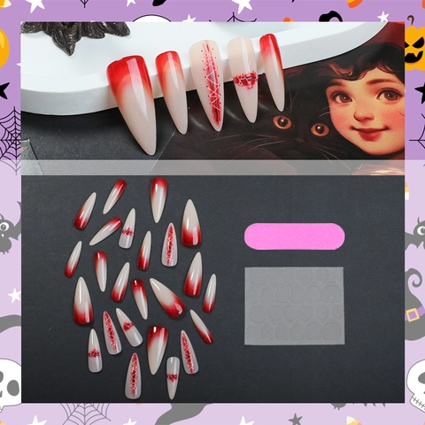 Unghie Finte Stiletto Halloween Horror Ferita Sanguinante Sfumate Sutura Design Lunghe Appuntite Per Cosplay Party