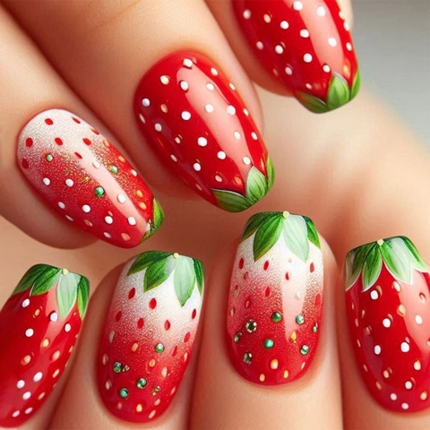 Uñas Postizas De Fresa Decoración De Dedos Brillante Estilo Dulce Y Lindo Con Pegamento De Gelatina Y Lima Para Mujeres