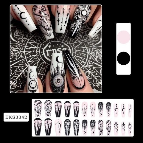 Coffin Press On Nails Gothic Dark Moon Star Design Künstliche Falsche Nägel Für Frauen Mit Gelee-Kleber Und Nagelfeile