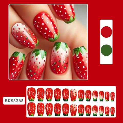 Uñas Postizas De Fresa Decoración De Dedos Brillante Estilo Dulce Y Lindo Con Pegamento De Gelatina Y Lima Para Mujeres