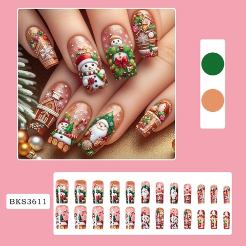 Weihnachten Press On Nails 3D Relief Weihnachtsmann Schneemann Baum Glitzer Lange Sarg Falsche Nägel Für Party Frauen