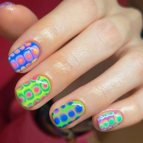 Unghie Finte A Pressione Punti Multicolore Motivo Psichedelico Punte In Resina Colorata Per Donne Con Colla Gel E Lima