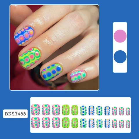 Unghie Finte A Pressione Punti Multicolore Motivo Psichedelico Punte In Resina Colorata Per Donne Con Colla Gel E Lima