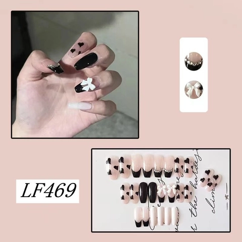 Press On Nails Forma De Ataúd Larga Con Lazo Blanco Decoración De Diamantes De Imitación Estilo Princesa Oscura Brillo