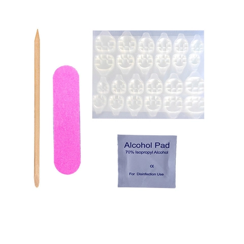 Press On Nail Accessories Including Jelly Glue Tabs Mini Nail File Orange Wood Stick And Alcohol Cleaning Pads For Manicure