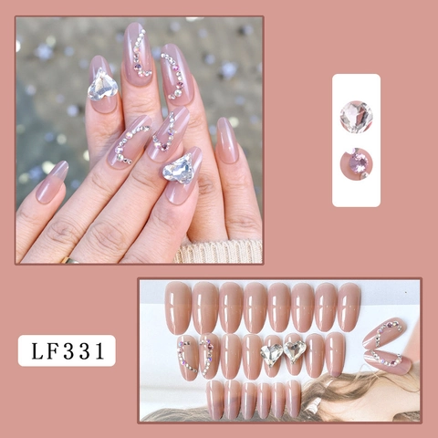 Faux Ongles Faits À La Main Strass Cœur Rose Translucide Forme Amande Pour Femmes