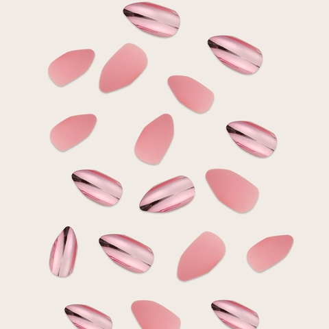 Unghie Finte Mirror Pink Metallic E Opache Press On Nails Forma Mandorla Stiletto Per Donne Unghie Artificiali Lunghe
