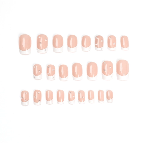 Unghie A Pressione French Tip Rosa Nude Quadrate Unghie Artificiali Decorazione Künstliche Perle Manicure Fai Da Te Donna