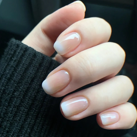 French Gradient Press On Nails Glossy Nude Pink White Ombre Square Round Artificial False Nails For Women