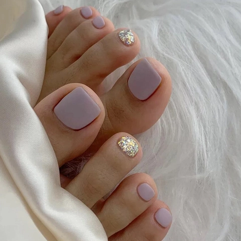Unghie Finte Per Piedi Opache Viola E Glitterate Donna Stile Francese ABS Decorazione Per Piedi