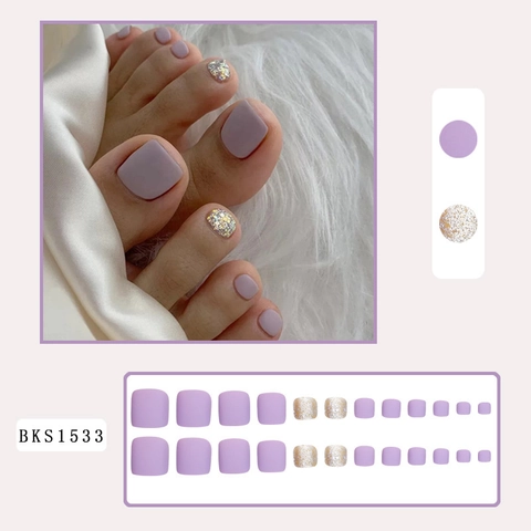 Unghie Finte Per Piedi Opache Viola E Glitterate Donna Stile Francese ABS Decorazione Per Piedi