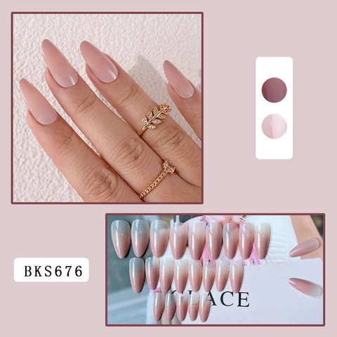 Press On Nails Ombre Gradient Nude Pink Glossy Resin Almond Shape Artificial False Nails For Women