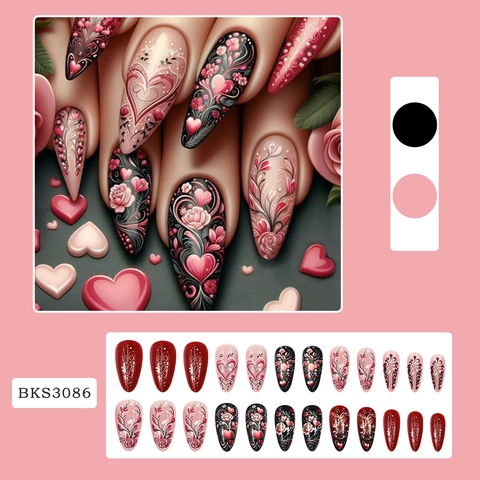 Rosen Herz Press On Nägel Gotische Lange Stiletto Künstliche Nägel Mit Gelee Kleber Und Nagelfeile Vintage Romantisches Blumenmuster