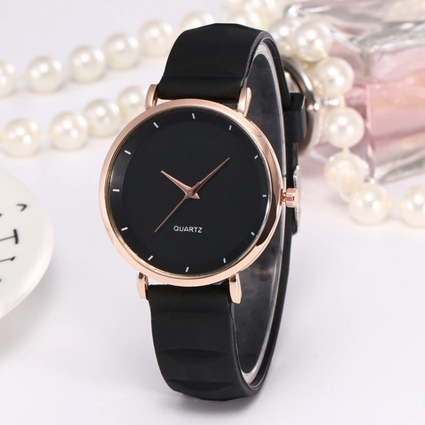 Minimalistische Quarzuhr Für Damen Modische Ultradünne Armbanduhr Mit Texturiertem Silikonarmband Rundem Metallgehäuse