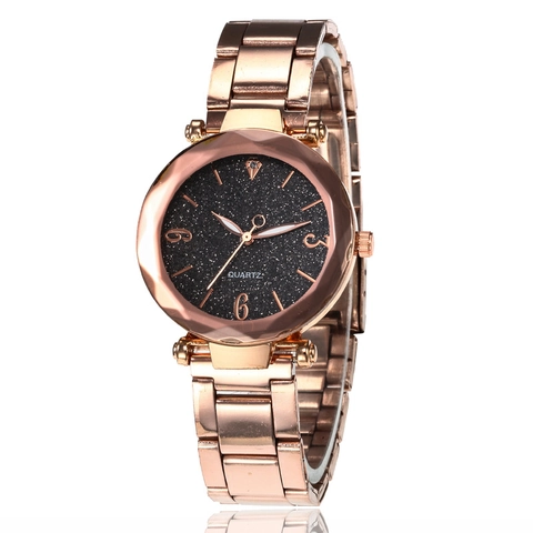 Montre À Quartz Pour Femme Élégant Cadran Ciel Étoilé Bracelet En Métal Alliage Montre-Bracelet À Strass Pour Dames