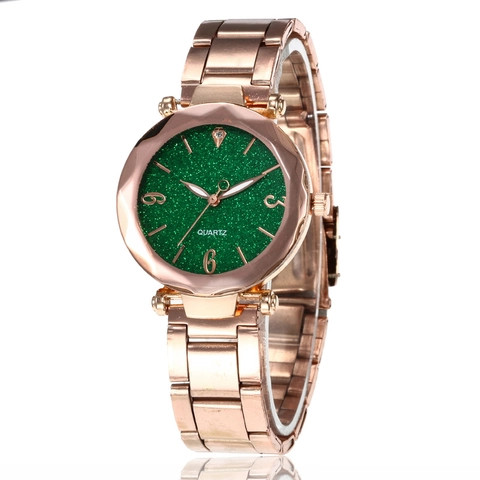 Damen Quarzuhr Elegantes Sternenhimmel Zifferblatt Legierung Metallband Mode Armbanduhr Mit Strass Akzenten Für Damen
