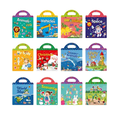 Toddler Reusable Sticker Book Waterproof Educational Toy Portable Handle Static Cling DIY Scene Cognitive Activity Book