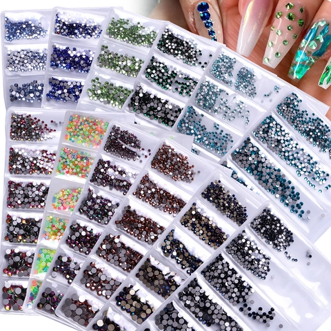 Mixed Size Multicolor Flatback Rhinestones Round Sparkling Glass Crystals For DIY Nail Art Decoration Manicure Accessories